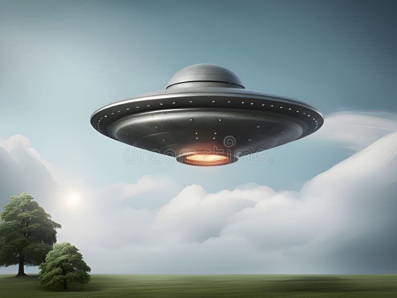 Alien ufo on the field. 3d illustration stock illustration