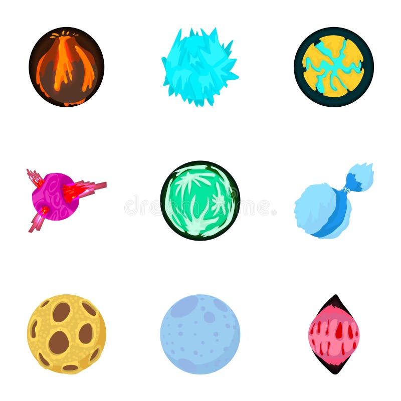 Alien world icons set, cartoon style royalty free illustration