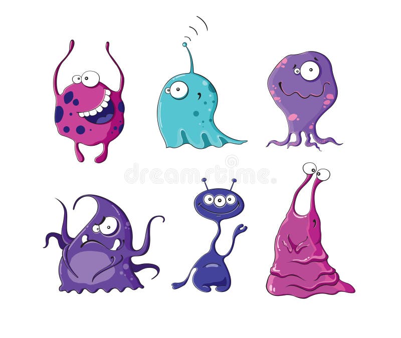 Six aliens with different emotions.