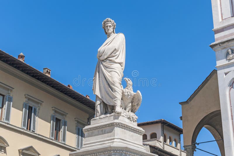 Statue of Dante Alighieri located in the Piazza di Santa Croce in Florence, Italy. Statue of Dante Alighieri located in the Piazza di Santa Croce in Florence, Italy