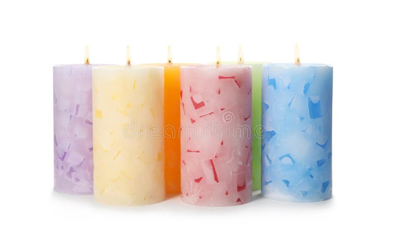 Alight Color Wax Candle on White Stock Photo Image of object