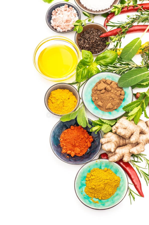 Aliment biologique sain de fond blanc de gingembre d'épices d'herbes image libre de droits
