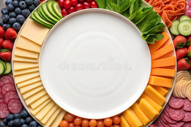 Alimenti colorati piatti formaggio frutta verdura cucina spese generali. Frutta a guscio