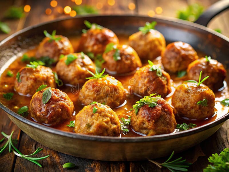 Alimenti italiani di conforto con polpette d'oro illustrazione di stock