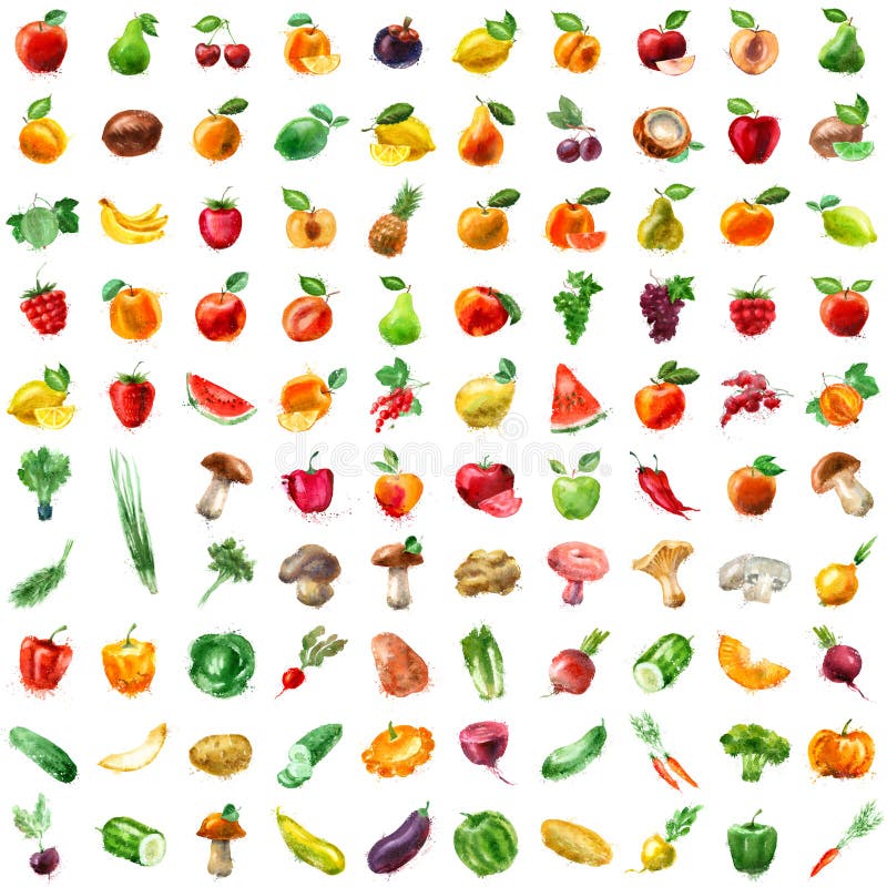 Alimento Conjunto del icono de la fruta y verdura