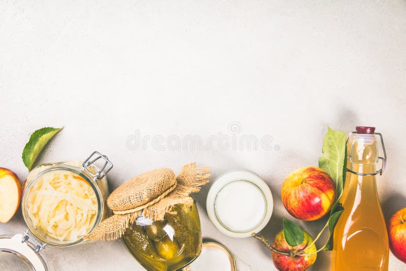 Alimento fermentado, fontes probióticos foto de stock Alimento fermentado, fontes probióticos foto de stock