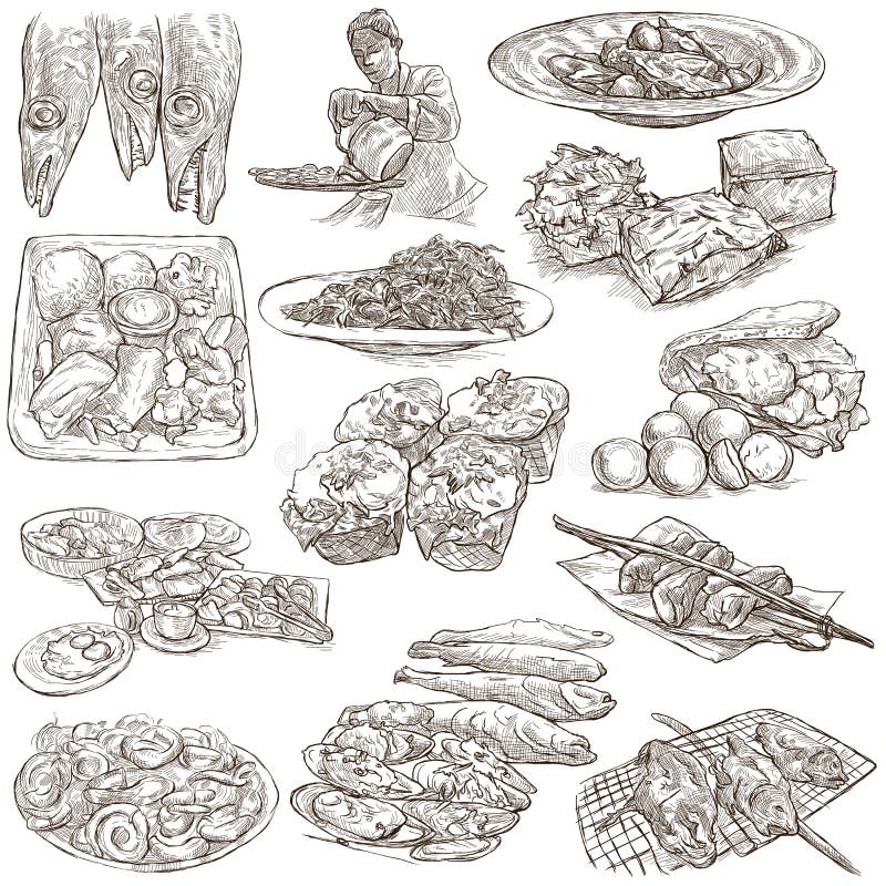 Alimento Freehands, colección dibujada mano Línea arte ilustración del vector Alimento Freehands, colección dibujada mano Línea arte ilustración del vector