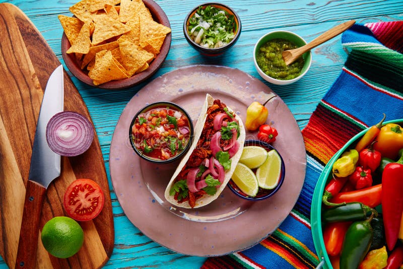 Alimento messicano di Cochinita Pibil con pico de Gallo immagini stock libere da diritti Alimento messicano di Cochinita Pibil con pico de Gallo immagini stock libere da diritti