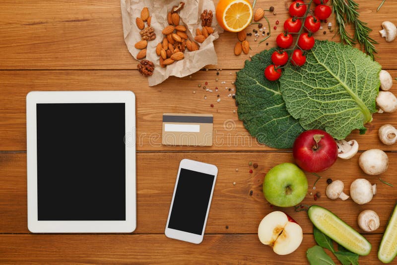 Alimento sano, acquisto online della drogheria immagini stock libere da diritti Alimento sano, acquisto online della drogheria immagini stock libere da diritti