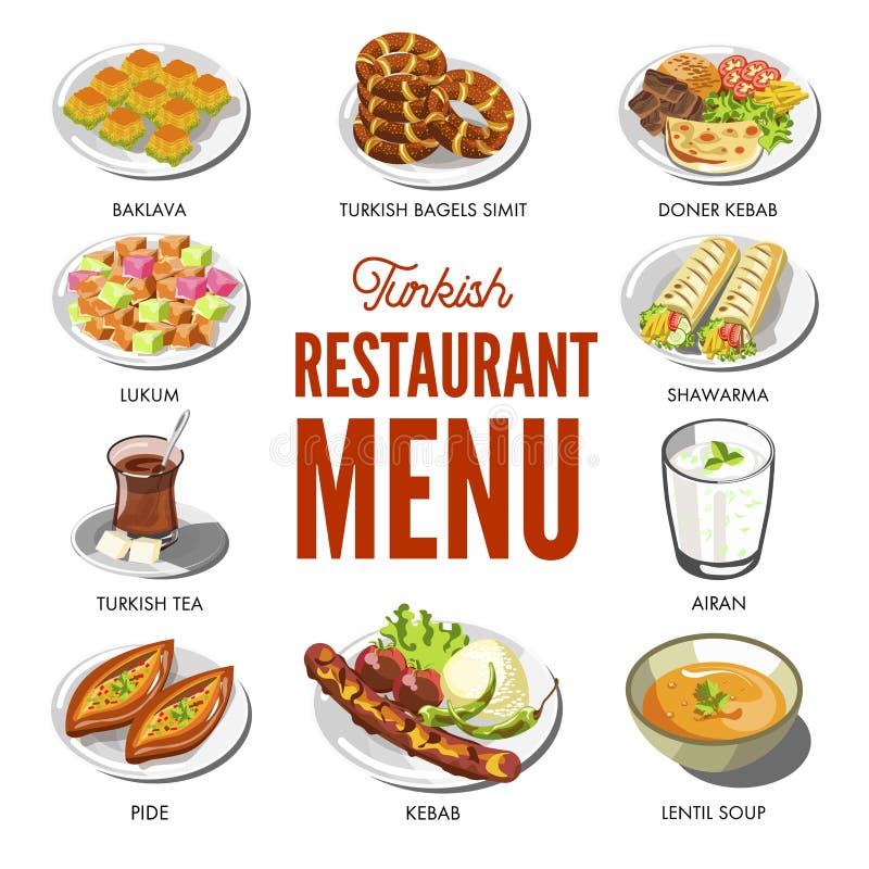 Alimento turco di cucina e piatti tradizionali illustrazione vettoriale