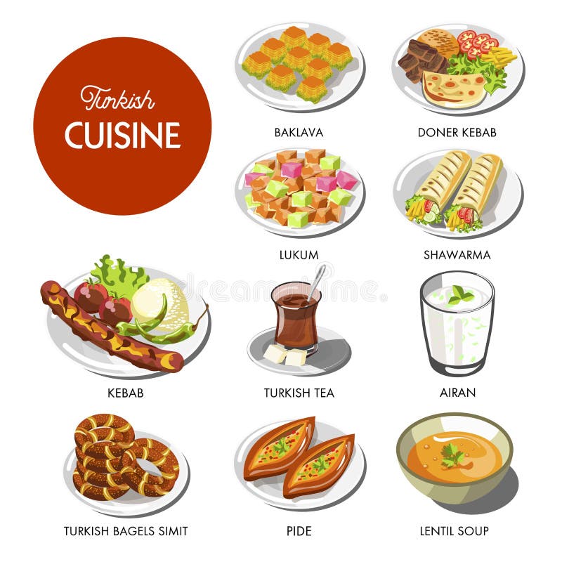 Alimento turco di cucina e piatti tradizionali illustrazione di stock