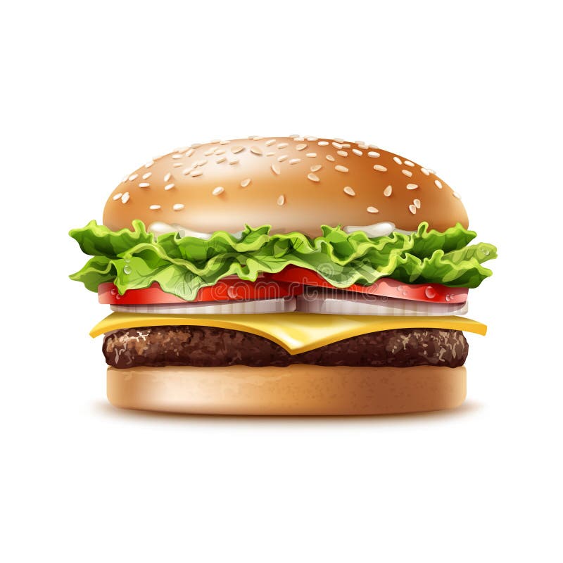 Alimentos de preparación rápida de la hamburguesa realista del vector stock de ilustración Alimentos de preparación rápida de la hamburguesa realista del vector stock de ilustración