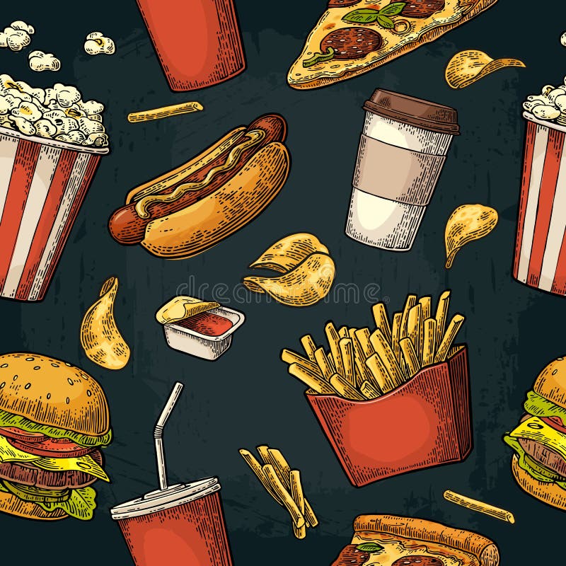 Aliments de préparation rapide de modèle sans couture illustration de vecteur Aliments de préparation rapide de modèle sans couture illustration de vecteur