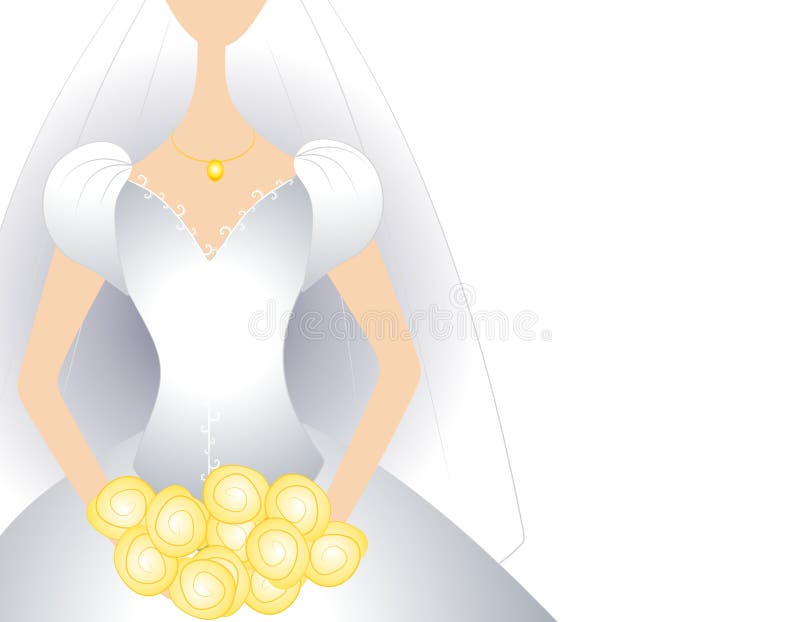 Alineada blanca del vestido nupcial con el ramo ilustración del vector Alineada blanca del vestido nupcial con el ramo ilustración del vector