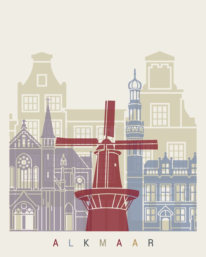 Alkmaar skyline poster stock vector. Illustration of europe 85185981