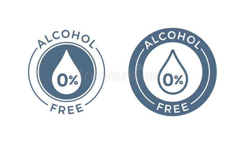 Alkohol bezpłatna wektorowa ikona Skóra, ciało opieki produktu kosmetycznego medycznego alkoholu bezpłatna kropla i procentu symb