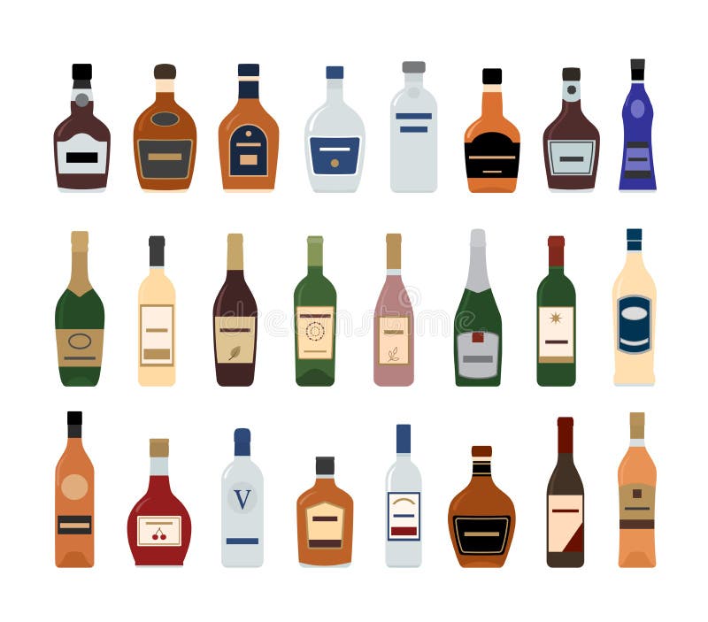 Alkoholflasksymboler på vit bakgrund