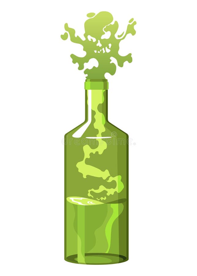 Alkoholikerin. grüne Flasche mit Knochen. Alkoholsucht. Alkoholismus Konzept Abhängigkeit schlecht Gewohnheit stock abbildung