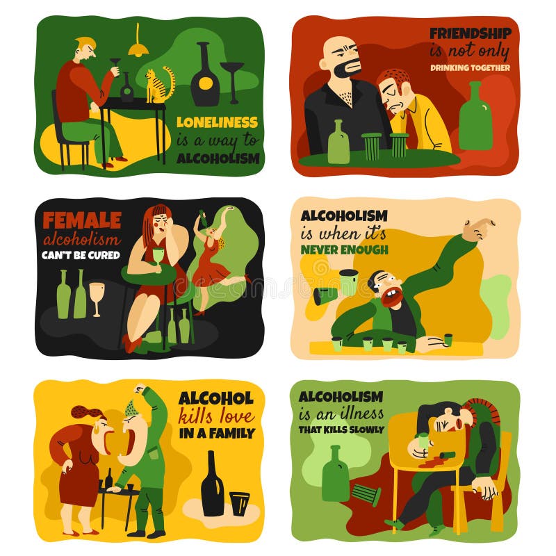 Alkoholu nałogu karty Ustawiać royalty ilustracja Alkoholu nałogu karty Ustawiać royalty ilustracja
