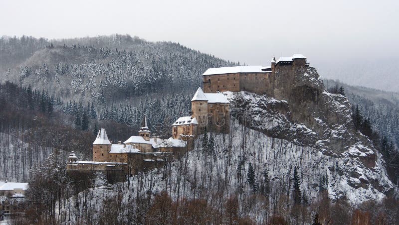 All buildings of Orava Castle in winter stock photos All buildings of Orava Castle in winter stock photos