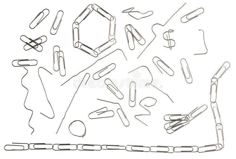 All Existing Forms of Paper Clips in Use. Stock Illustration