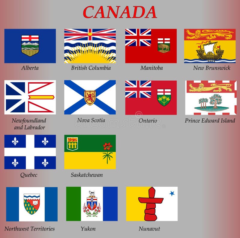 All flags of the Canada regions vector illustration