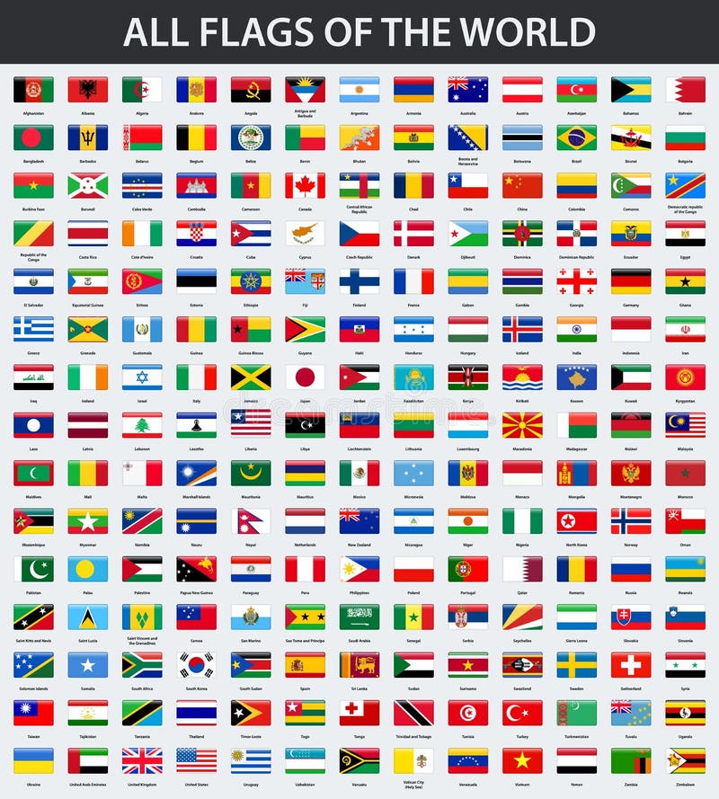 All National Flags Of The World With Names High Quality Vector Flag