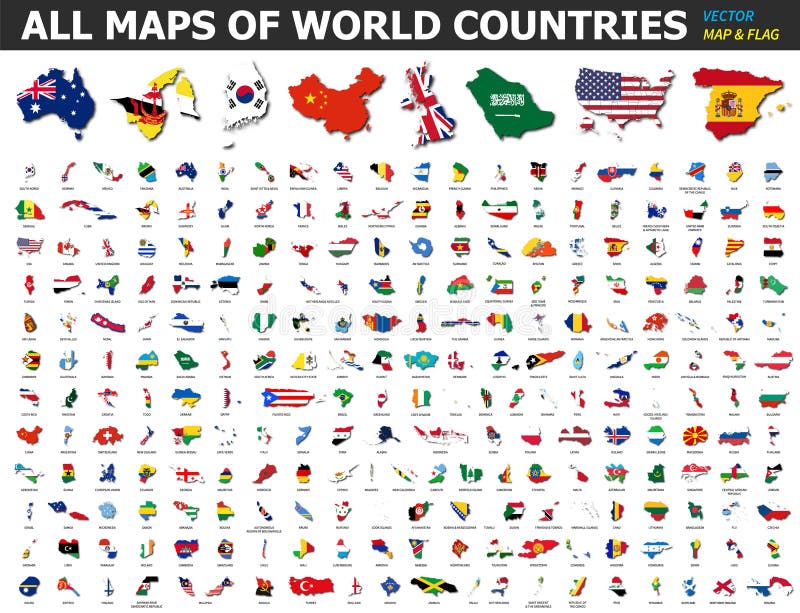 All Maps of World Countries and Flags . Collection of Outline Shape of