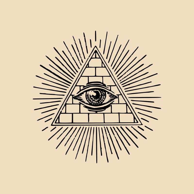 All-seeing eye. Freemasonry pyramid vector illustration. Engraving masonic logo, emblem. vector illustration