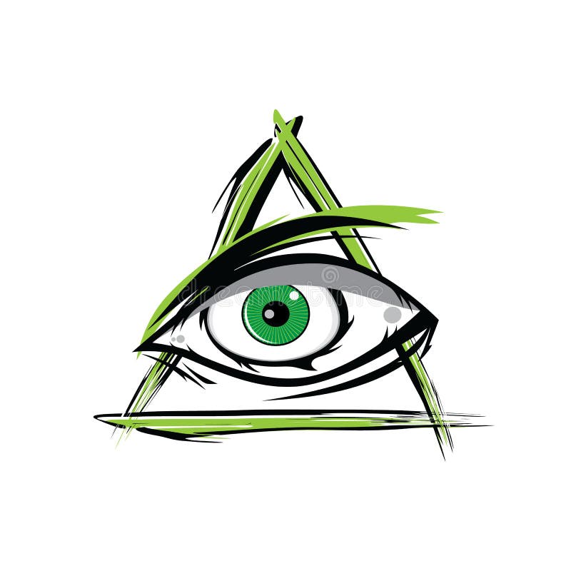 The All Seeing Eye - Green Firey Flame Illuminati Freemasonry Vector royalty free illustration