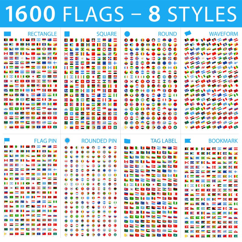 All World Flags - Big Set. Different styles. Vector Flat Icons vector illustration