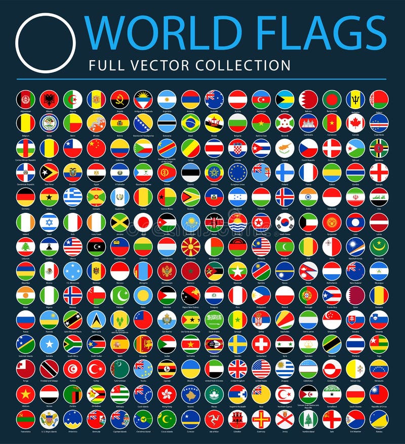 All World Flags on Black Background - New Additional List of Countries and  Territories - Vector Round Flat Icons Stock Illustration - Illustration of  frame, circle: 111051945