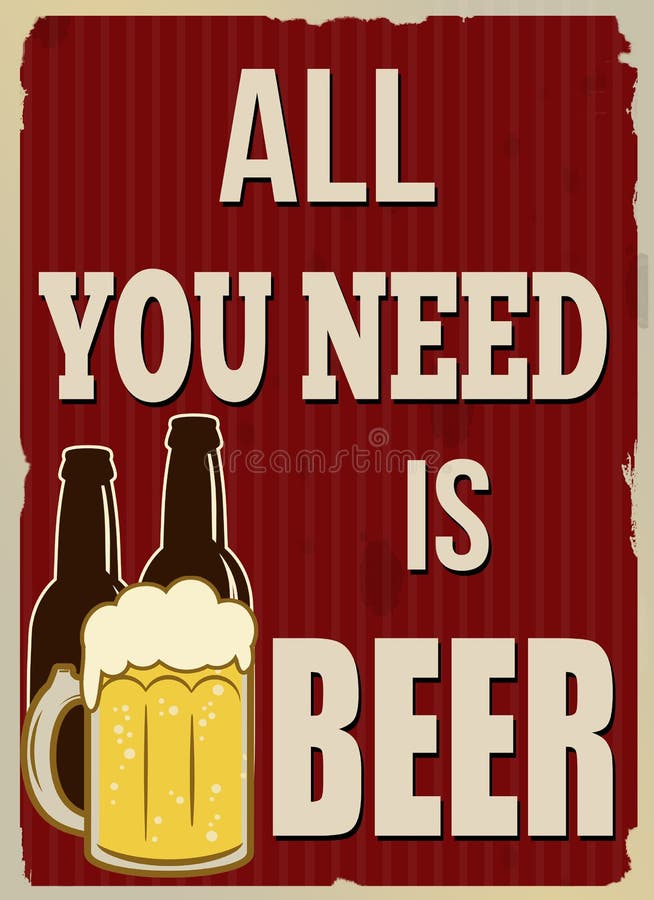 All You Need Is Beer Retro Poster Stock Vector