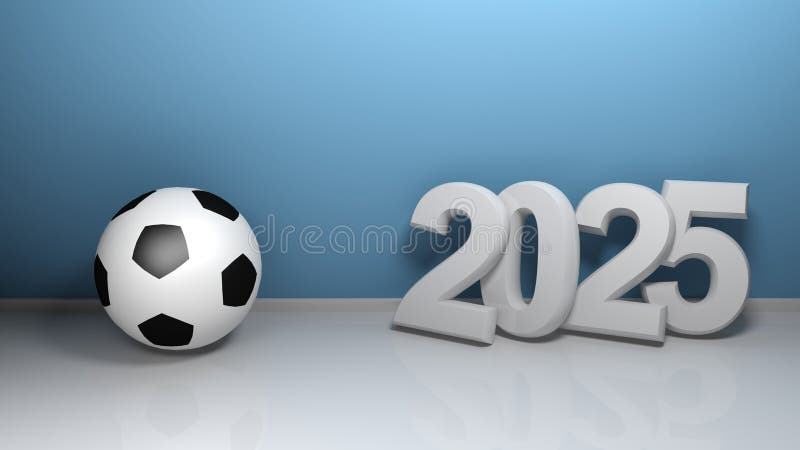2025 alla parete blu con pallone da calcio - illustrazione della rappresentazione 3D illustrazione vettoriale 2025 alla parete blu con pallone da calcio - illustrazione della rappresentazione 3D illustrazione vettoriale