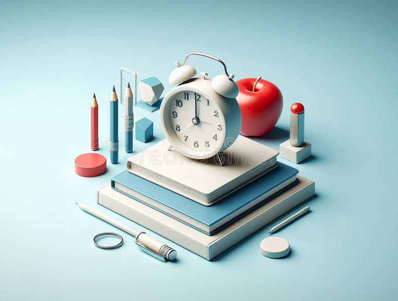 Allarme bianco 3d libro marrone libro blu penna rosso supporto orizzontale in una linea illustrazione di stock