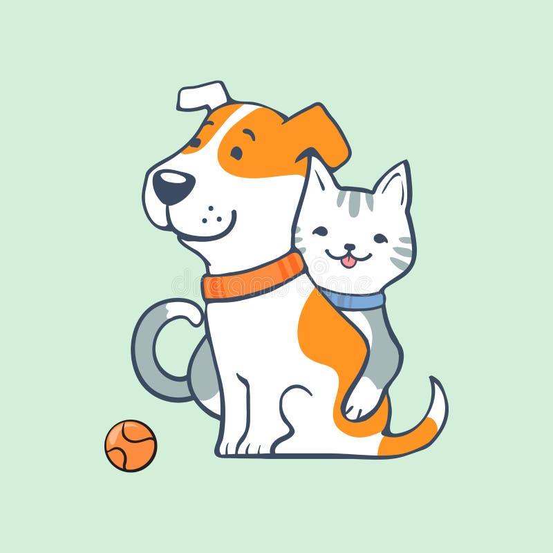 Cute cat and dog logo, playful symbol on pet or animal care theme. vector. Cute cat and dog logo, playful symbol on pet or animal care theme. vector