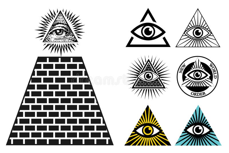 Allen die Oogpictogrammen geplaatst piramide zien Illuminatisymbool vector illustratie Allen die Oogpictogrammen geplaatst piramide zien Illuminatisymbool vector illustratie