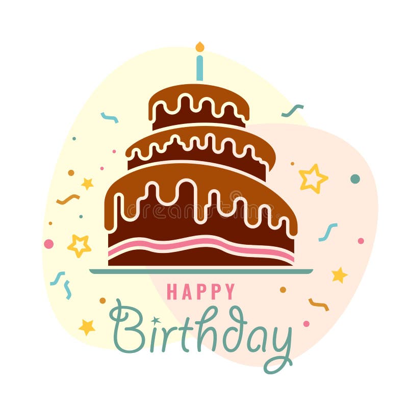 Alles Gute zum Geburtstag - Geburtstagsschokoladenkuchen mit brennenden Kerzen unterzeichnen Vektorentwurf stock abbildung Alles Gute zum Geburtstag - Geburtstagsschokoladenkuchen mit brennenden Kerzen unterzeichnen Vektorentwurf stock abbildung