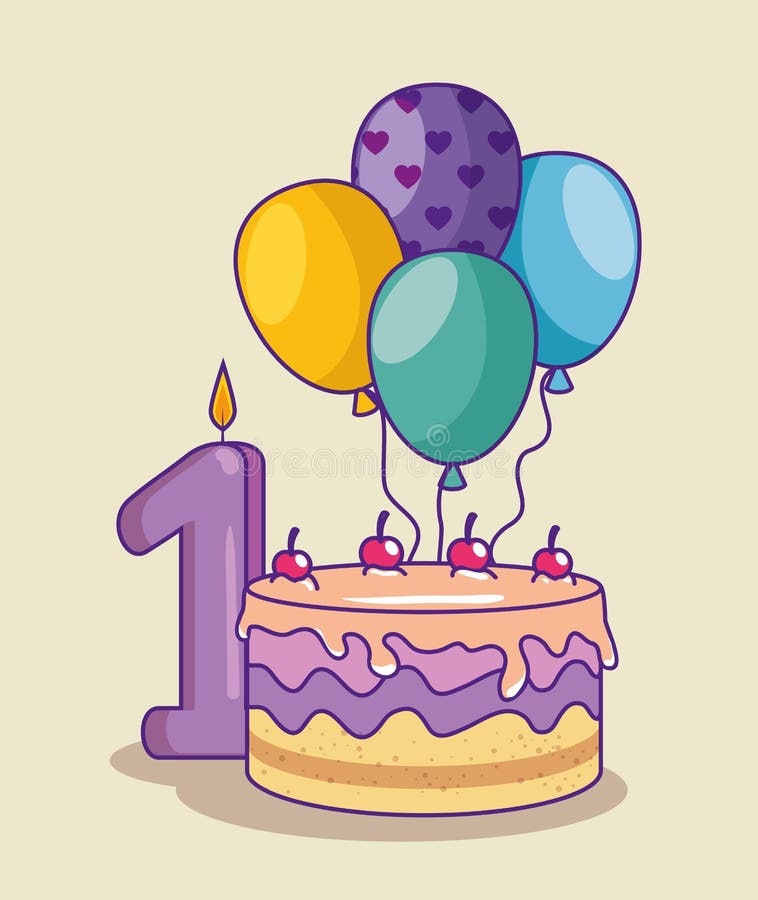 Alles Gute zum Geburtstag mit Kuchen und canbe mit Nummer Eins vektor abbildung Alles Gute zum Geburtstag mit Kuchen und canbe mit Nummer Eins vektor abbildung