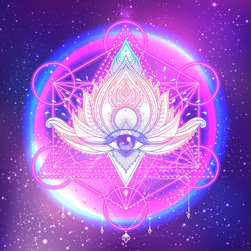 Alles sehende Auge in Lotosvektor dekorativer Lotus-Blume, ethnisches a lizenzfreie abbildung Alles sehende Auge in Lotosvektor dekorativer Lotus-Blume, ethnisches a lizenzfreie abbildung