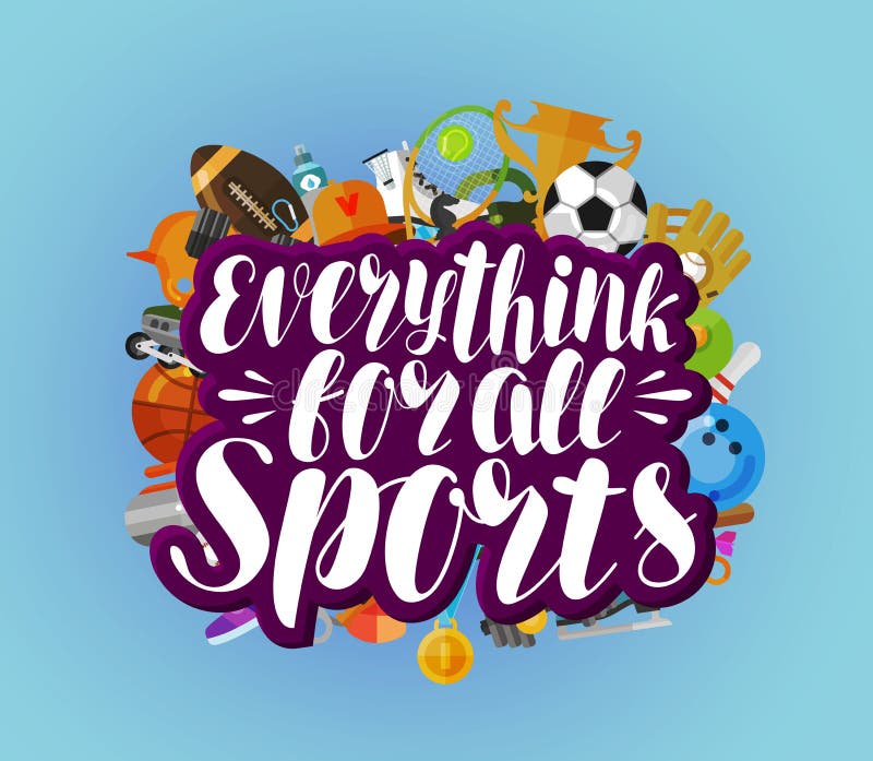 Alles voor alle sporten, banner Fitness, sport, gymnastiekconcept Van letters voorziende Vectorillustratie royalty-vrije illustratie Alles voor alle sporten, banner Fitness, sport, gymnastiekconcept Van letters voorziende Vectorillustratie royalty-vrije illustratie