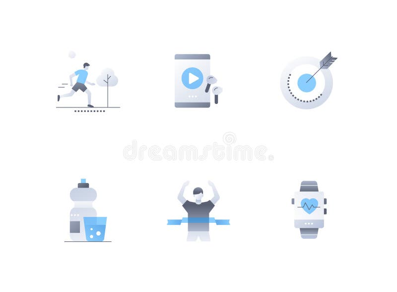Alles, was Spaß macht beim Laufen flacher Design-Stil-Icons lizenzfreie abbildung