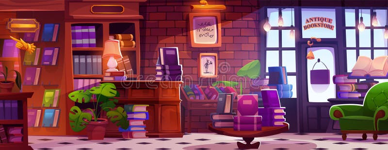 Allestimento di una libreria all'interno di un'atmosfera accogliente illustrazione di stock