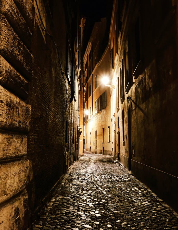 Alleyway In Rome At Night Vertical Shot Stock Image Image Of Night Back