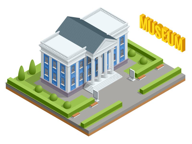 Allgemeines Regierungsgebäude der Stadtarchitektur Isometrisches Museumsgebäude Äußeres des Museumsgebäudes mit Titel und lizenzfreie abbildung Allgemeines Regierungsgebäude der Stadtarchitektur Isometrisches Museumsgebäude Äußeres des Museumsgebäudes mit Titel und lizenzfreie abbildung