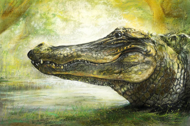 Alligatorkonst i pastell vektor illustrationer Alligatorkonst i pastell vektor illustrationer