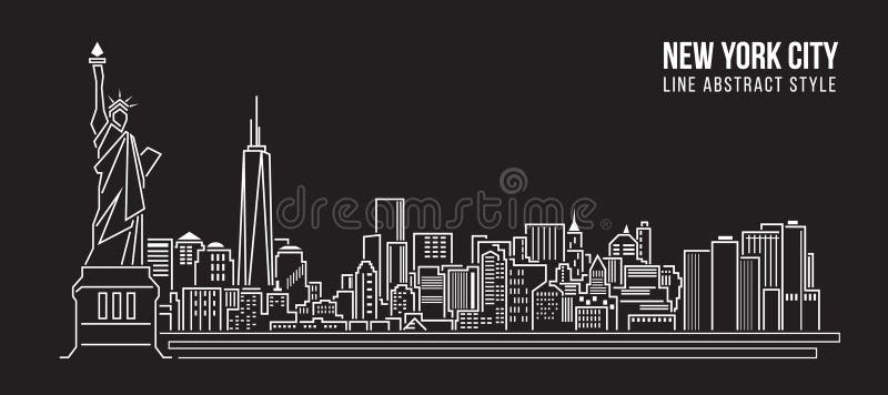 Allineamento dei fabbricati di paesaggio urbano progettazione dell'illustrazione di vettore di arte - New York City