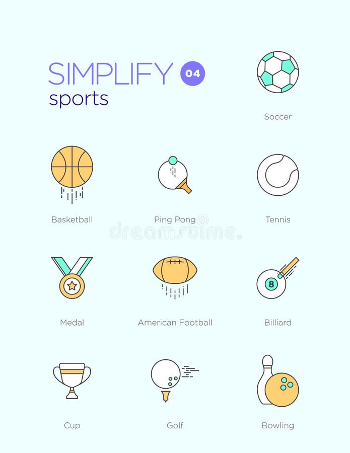 Allini le icone con gli elementi piani di progettazione degli sport royalty illustrazione gratis Allini le icone con gli elementi piani di progettazione degli sport royalty illustrazione gratis