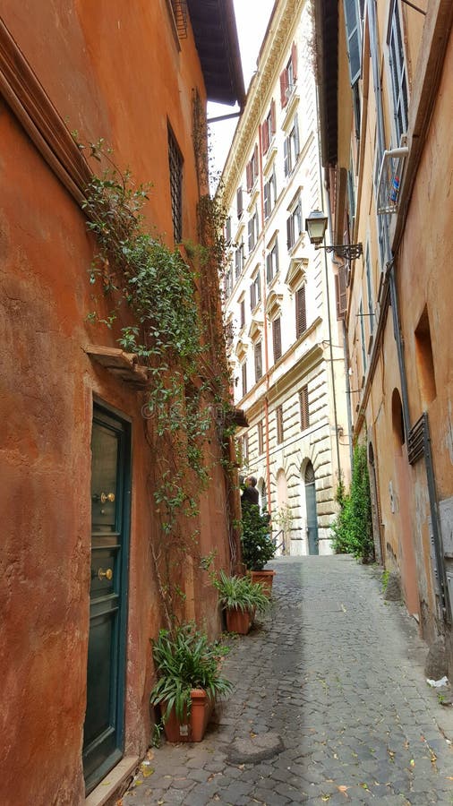 Allée étroite de pavé rond, Trastevere, Rome, Italie images stock Allée étroite de pavé rond, Trastevere, Rome, Italie images stock