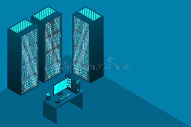 Almacenamiento de datos de alta tecnología desencadenado unidad central de la nube del centro de proceso de datos del concepto del libre illustration